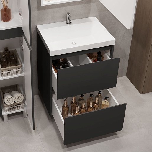 Stella Polare Тумба под раковину Борнео 60 Люкс графит матовый – картинка-7